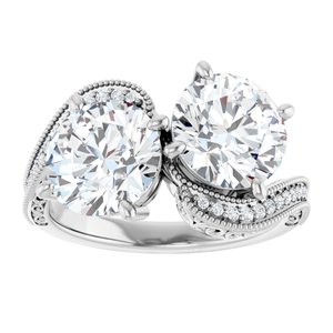 14K White Gold 8.2 mm Round Two-Stone Accented Engagement Ring. 123121:585:P