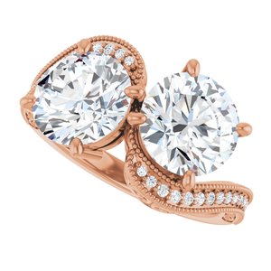 14K Rose Gold 8 mm Round Two-Stone Accented Engagement Ring. 123121:569:P