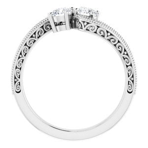 14K White Gold 3.8 mm Round Two-Stone Accented Engagement Ring. 123121:210:P
