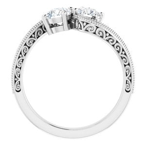 14K White Gold 4.8 mm Round Two-Stone Accented Engagement Ring. 123121:255:P