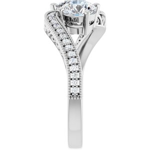 14K White Gold 5.8 mm Round Two-Stone Accented Engagement Ring. 123121:495:P