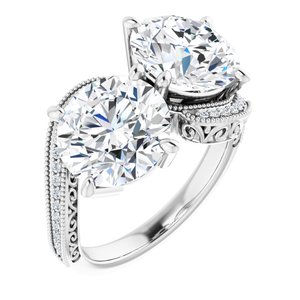 14K White Gold 9.4 mm Round Two-Stone Accented Engagement Ring. 123121:630:P