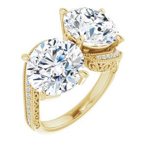14K Yellow Gold 10 mm Round Two-Stone Accented Engagement Ring. 123121:646:P