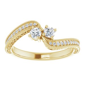 14K Yellow Gold 3 mm Round Two-Stone Accented Engagement Ring. 123121:136:P