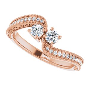 14K Rose Gold 3.2 mm Round Two-Stone Accented Engagement Ring. 123121:149:P