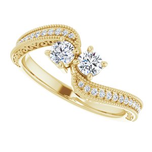 14K Yellow Gold 3.5 mm Round Two-Stone Accented Engagement Ring. 123121:181:P