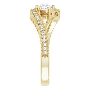 14K Yellow Gold 4.1 mm Round Two-Stone Accented Engagement Ring. 123121:226:P