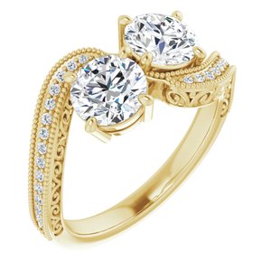 14K Yellow Gold 6 mm Round Two-Stone Accented Engagement Ring. 123121:511:P