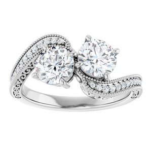14K White Gold 5.8 mm Round Two-Stone Accented Engagement Ring. 123121:495:P