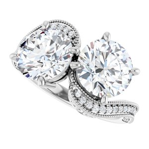 14K White Gold 8.2 mm Round Two-Stone Accented Engagement Ring. 123121:585:P