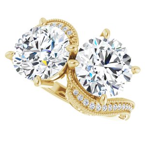 14K Yellow Gold 8.8 mm Round Two-Stone Accented Engagement Ring. 123121:601:P
