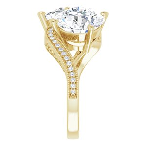 14K Yellow Gold 10 mm Round Two-Stone Accented Engagement Ring. 123121:646:P