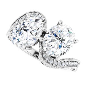 14K White Gold 9x7 mm Oval Two-Stone Accented Engagement Ring. 123121:720:P