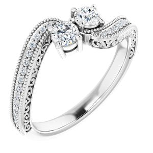 14K White Gold 3.4 mm Round Two-Stone Accented Engagement Ring. 123121:165:P