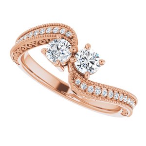 14K Rose Gold 3.75 mm Round Two-Stone Accented Engagement Ring. 123121:194:P
