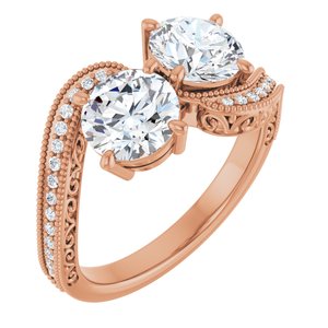 14K Rose Gold 6.5 mm Round Two-Stone Accented Engagement Ring. 123121:524:P