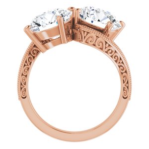 14K Rose Gold 9 mm Round Two-Stone Accented Engagement Ring. 123121:614:P