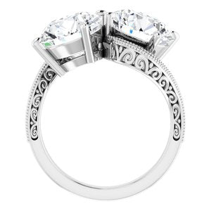 14K White Gold 9.4 mm Round Two-Stone Accented Engagement Ring. 123121:630:P