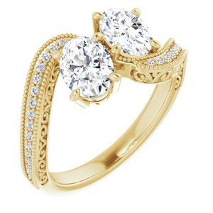 14K Yellow Gold 7x5 mm Oval Two-Stone Accented Engagement Ring. 123121:691:P