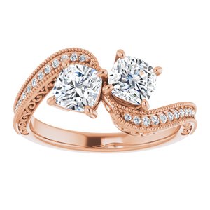 14K Rose Gold 5 mm Cushion Two-Stone Accented Engagement Ring. 123121:749:P