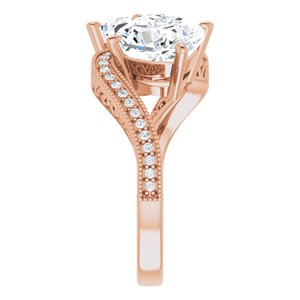 14K Rose Gold 8 mm Cushion Two-Stone Accented Engagement Ring. 123121:794:P