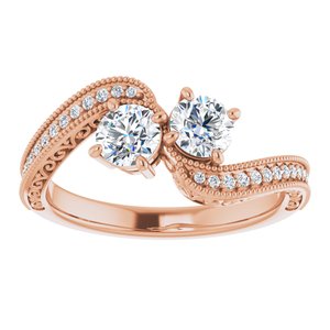 14K Rose Gold 4.4 mm Round Two-Stone Accented Engagement Ring. 123121:239:P