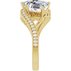 14K Yellow Gold 7 mm Asscher Two-Stone Accented Engagement Ring. 123121:871:P