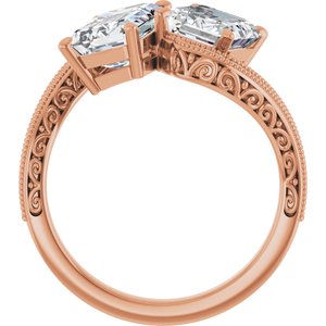 14K Rose Gold 8x6 mm Emerald Two-Stone Accented Engagement Ring. 123121:974:P
