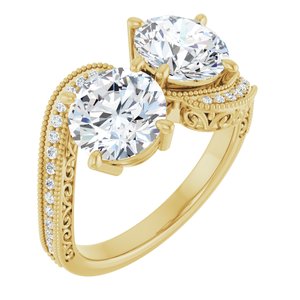 14K Yellow Gold 7.4 mm Round Two-Stone Accented Engagement Ring. 123121:556:P