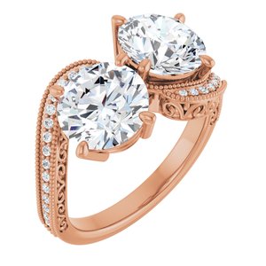 14K Rose Gold 8 mm Round Two-Stone Accented Engagement Ring. 123121:569:P