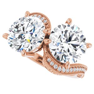 14K Rose Gold 9 mm Round Two-Stone Accented Engagement Ring. 123121:614:P