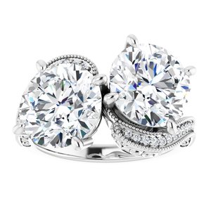 14K White Gold 9.4 mm Round Two-Stone Accented Engagement Ring. 123121:630:P