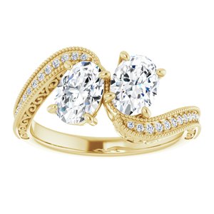 14K Yellow Gold 7x5 mm Oval Two-Stone Accented Engagement Ring. 123121:691:P
