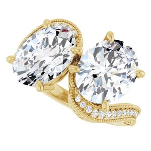 14K Yellow Gold 10x8 mm Oval Two-Stone Accented Engagement Ring. 123121:736:P