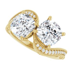 14K Yellow Gold 7 mm Cushion Two-Stone Accented Engagement Ring. 123121:781:P