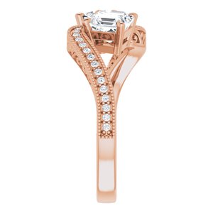 14K Rose Gold 5 mm Asscher Two-Stone Accented Engagement Ring. 123121:839:P
