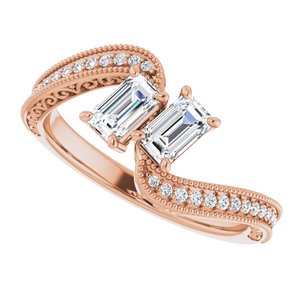 14K Rose Gold 5x3 mm Emerald Two-Stone Accented Engagement Ring. 123121:929:P