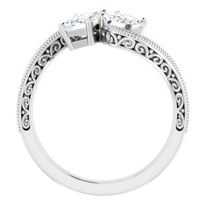 14K White Gold 6x4 mm Emerald Two-Stone Accented Engagement Ring. 123121:945:P