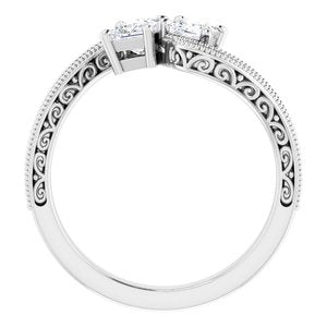 14K White Gold 3.5 mm Square Two-Stone Accented Engagement Ring. 123121:1080:P