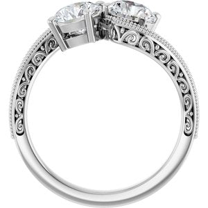 14K White Gold 5.8 mm Round Two-Stone Accented Engagement Ring. 123121:495:P