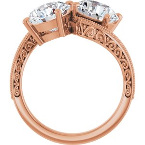 14K Rose Gold 8 mm Round Two-Stone Accented Engagement Ring. 123121:569:P
