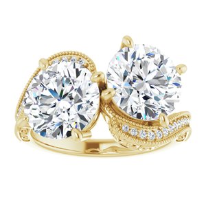 14K Yellow Gold 8.8 mm Round Two-Stone Accented Engagement Ring. 123121:601:P