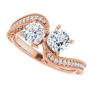 14K Rose Gold 5 mm Cushion Two-Stone Accented Engagement Ring. 123121:749:P