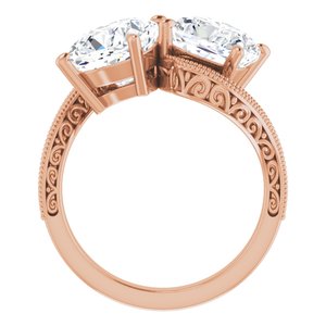 14K Rose Gold 8 mm Cushion Two-Stone Accented Engagement Ring. 123121:794:P