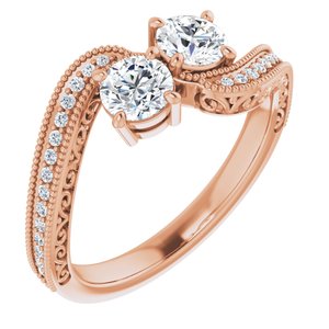 14K Rose Gold 4.4 mm Round Two-Stone Accented Engagement Ring. 123121:239:P