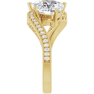 14K Yellow Gold 7 mm Cushion Two-Stone Accented Engagement Ring. 123121:781:P
