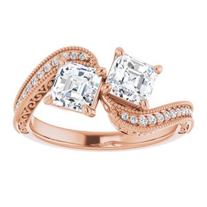 14K Rose Gold 5 mm Asscher Two-Stone Accented Engagement Ring. 123121:839:P