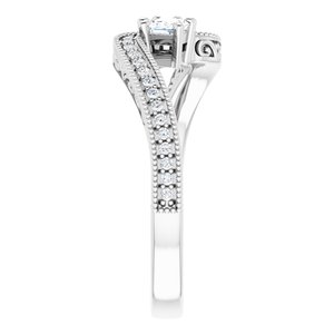 14K White Gold 2.8x2.8 mm Square Two-Stone Accented Engagement Ring. 123121:1035:P