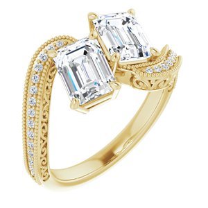14K Yellow Gold 7x5 mm Emerald Two-Stone Accented Engagement Ring. 123121:961:P