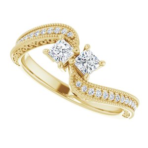 14K Yellow Gold 3 mm Square Two-Stone Accented Engagement Ring. 123121:1051:P